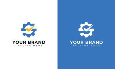 Abstract gear check correct pictorial logo template with blue color