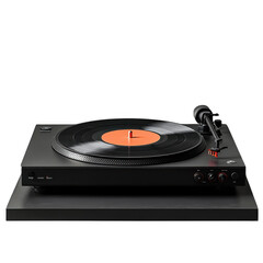 black record player with a record player ,isolated on transparent background.
