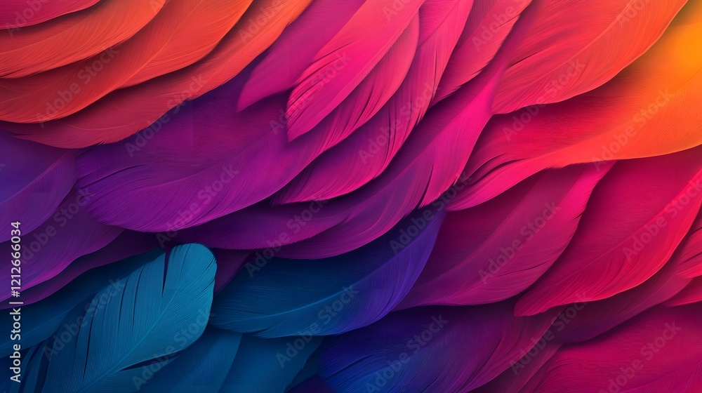 Poster vibrant overlapping peacock feather layers with soft glow abstract background