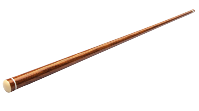 Wooden cue stick for billiard, isolated on transparent background