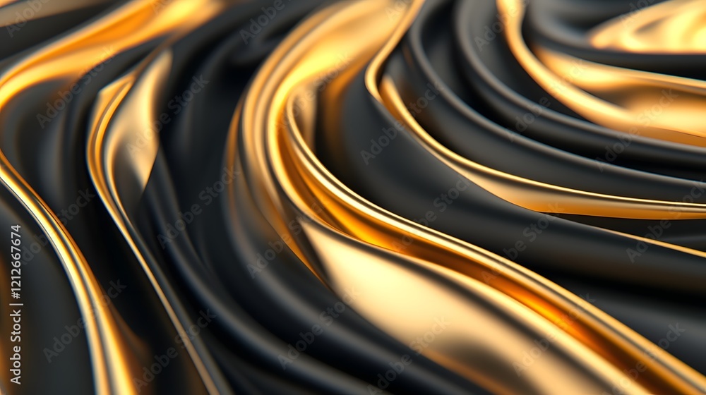Aufkleber dynamically flowing abstract 3d ribbon-like forms in sleek black and gold