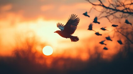 Fototapeta premium The call of a bird at dawn, signaling a new day full of potential and opportunity.