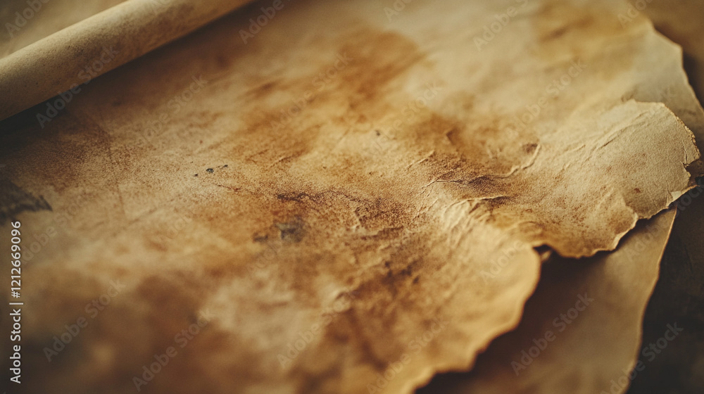 Poster distressed parchment paper with uneven edges in a rustic setting