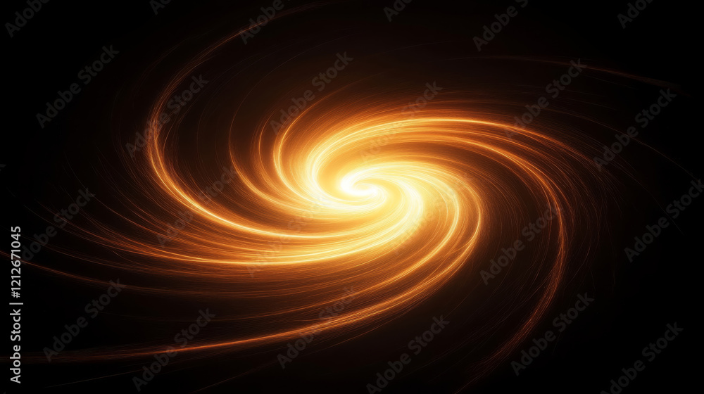 Poster stunning depiction of galaxy in motion with swirling golden light, creating mesmerizing cosmic effec