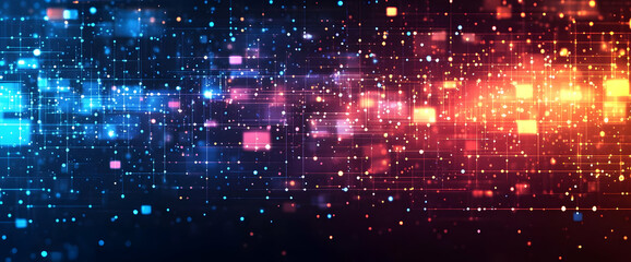 Digital data stream, glowing network, tech background, website banner