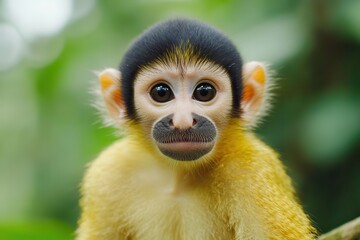 Fototapeta premium Wildlife safaris: Jungle exploration. Vibrant close-up of a cute monkey with expressive eyes.