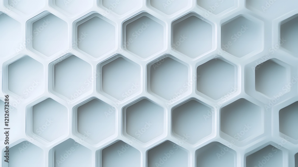 Poster futuristic honeycomb grid in soft white tones,clean and minimalistic backdrop