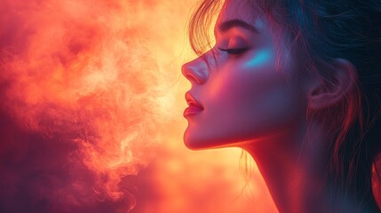 Fototapeta premium Artistic silhouette of a woman with fiery light