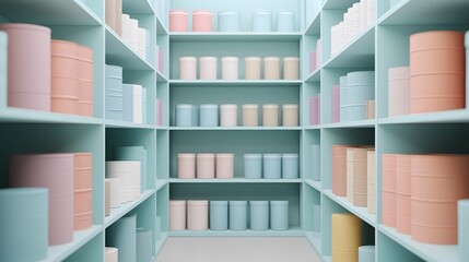 Organized Warehouse Shelves with Neatly Stacked Cargo for Clean Management Theme in 3D