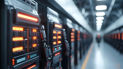 Automated Robotic Arms Handling Cargo in Futuristic Warehouse Management System