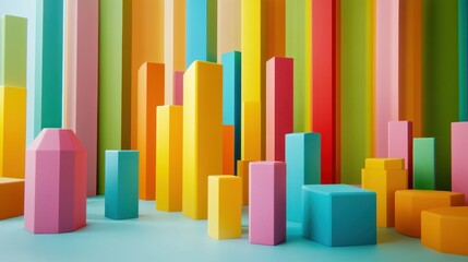 Colorful blocks form a vibrant abstract cityscape