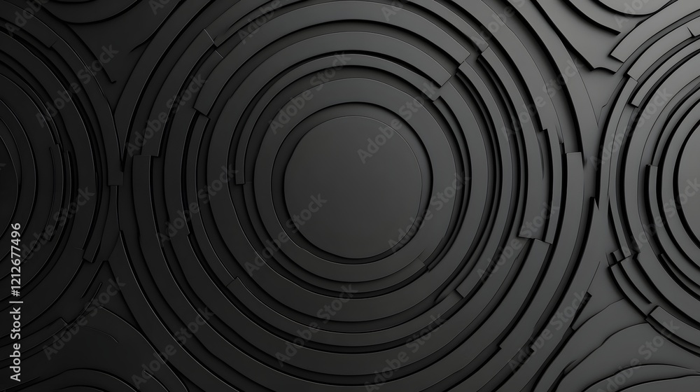 Poster monochrome metallic circular abstract patterns in futuristic minimalist style