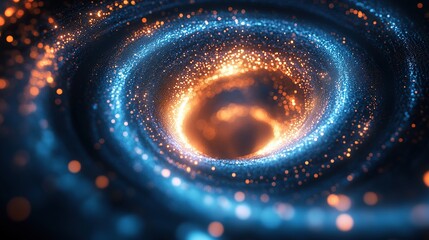 A swirling circular light trail formed by hundreds of tiny radiant points