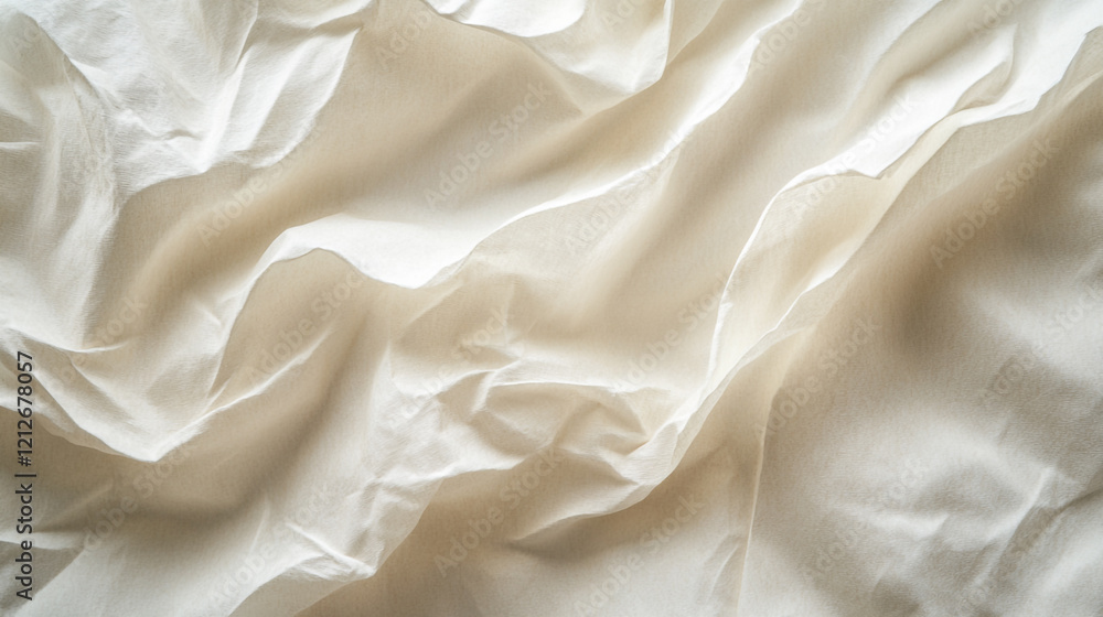 Poster soft white fabric draped elegantly on a surface, creating gentle waves and textures