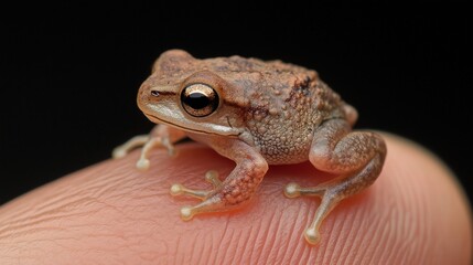 Obraz premium Tiny Brown Frog on Fingertip