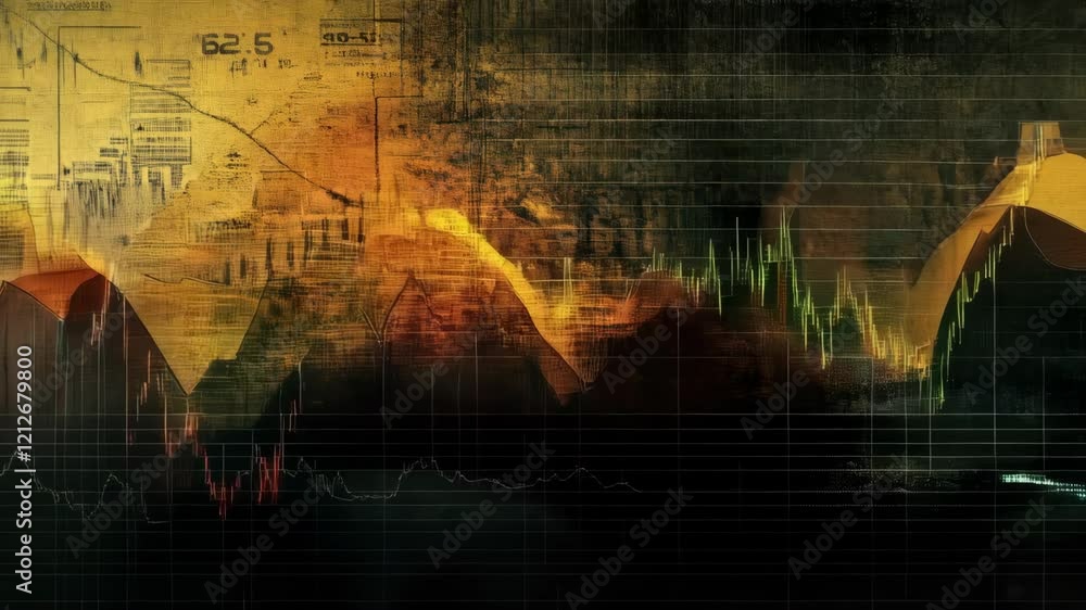 Poster Dynamic financial market analysis with animated graphs and data trends
