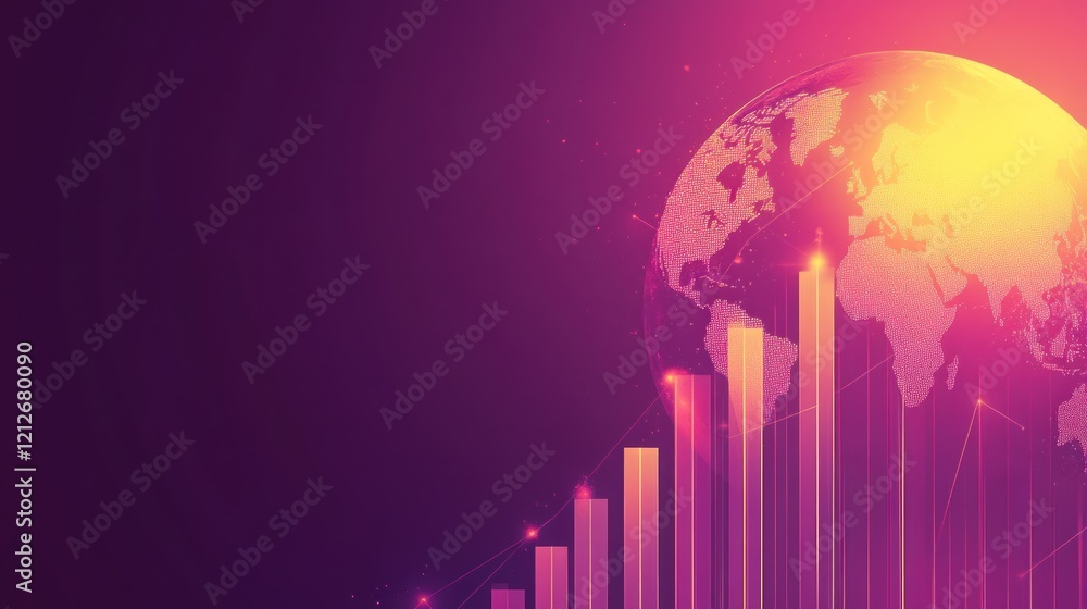 Poster Global Growth Visualized Through Rising Bar Graph and World Map