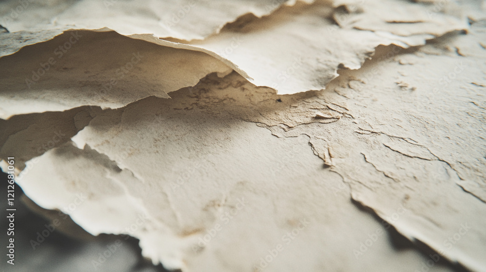 Poster textured layers of handmade paper spread across a surface with subtle details visible