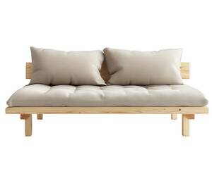 Fototapeta premium modern futon sofa with wooden frame and soft cushions, perfect for any living space. Its minimalist design adds touch of elegance and comfort to your home