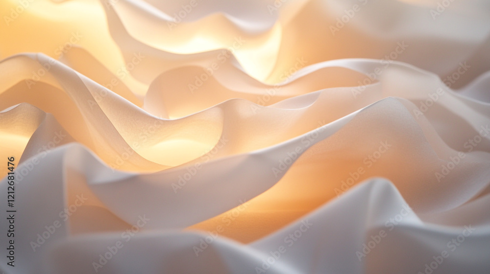 Poster soft white fabric waves illuminated by gentle light creating a serene atmosphere