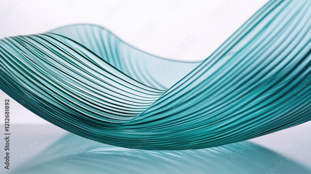 Aufkleber abstract close-up of flowing transparent glass or plastic strips in soft teal color, creating smooth
