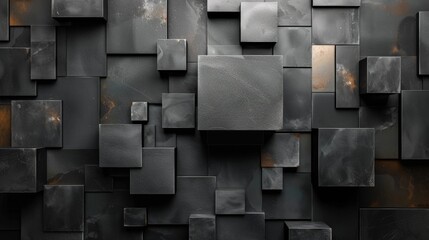 A captivating dark wallpaper featuring a collection of various black cubes and rectangles. This abstract design creates a modern and elegant aesthetic for any interior space.