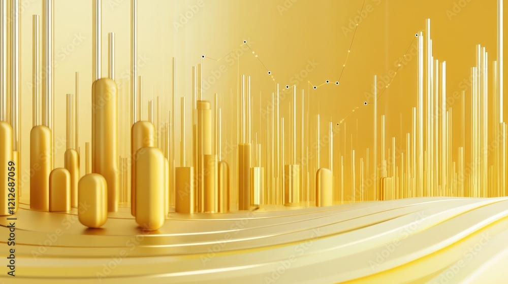Poster Golden Abstract Columns Graph Representing Growth And Data