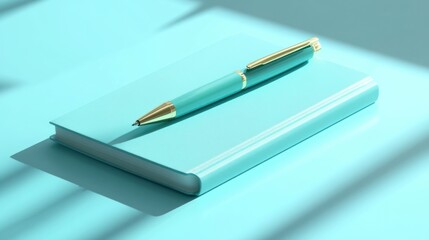 Aqua Notebook And Matching Pen Resting On A Table