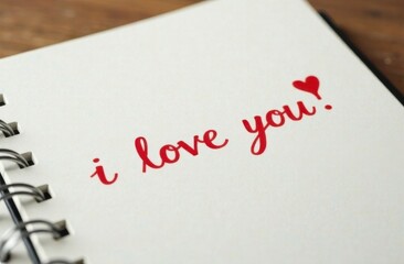 A handwritten inscription, the text "I love you" on a white sheet of paper, in a notebook or diary. A painted heart. A declaration of love. Romantic card for Valentine's Day, Mother's Day.
