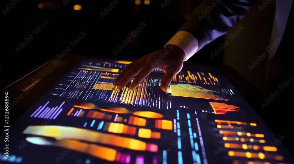 Poster Hand Interacting With Illuminated Data Display Screen