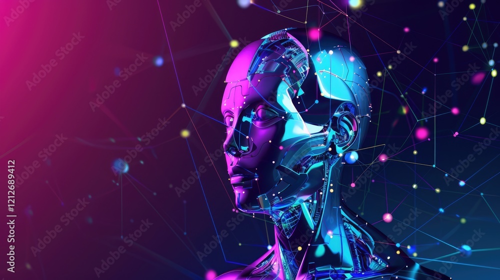 Poster this image features a futuristic abstract model representing advanced technology. the design showcas