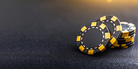Black and Gold Poker Chips on Dark Surface