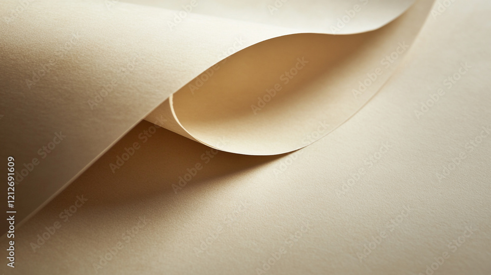 Aufkleber curled paper sheet displays texture and softness in a neutral light setting