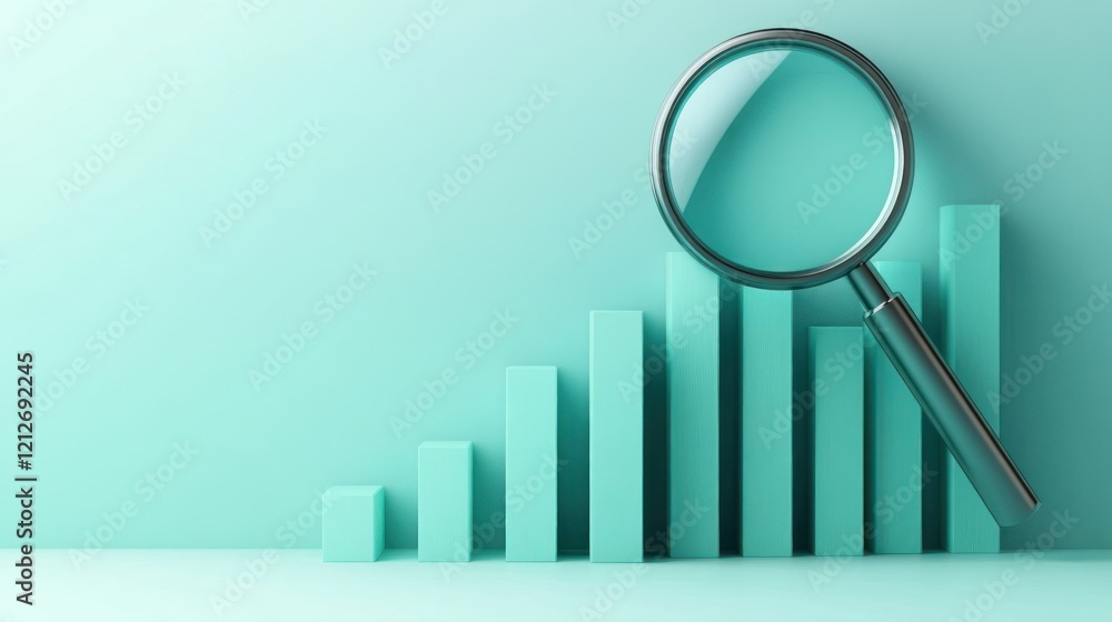 Poster Magnifying Glass Analyzing Ascending Bar Graph Data