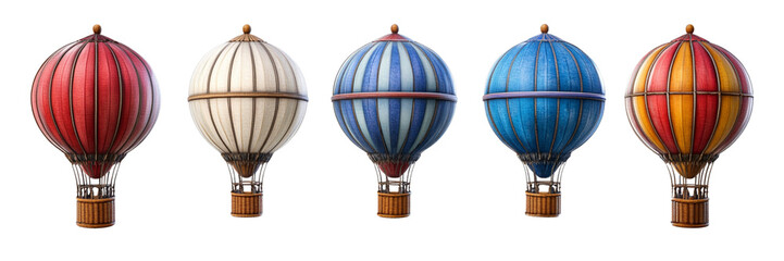 Fototapeta premium Five vibrant hot air balloons, ready for flight, soaring against a black background.