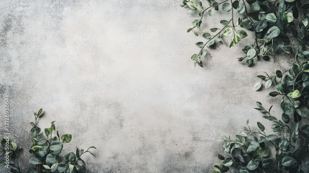 Aufkleber this image features a collection of leafy plants arranged aesthetically on a textured gray backgroun