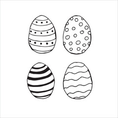 Set of easter eggs. Outline decorative sketches easter eggs for gifts, cards. Hand drawn vector illustration