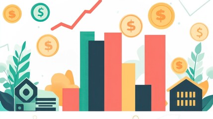 Growing Financial Success Represented Visually With Charts And Coins