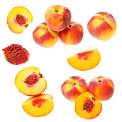 Fresh, ripe peaches, peach slices