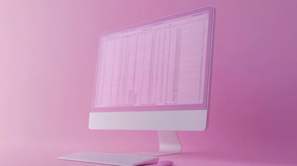 Pink Computer Displaying Extensive Data Spreadsheet