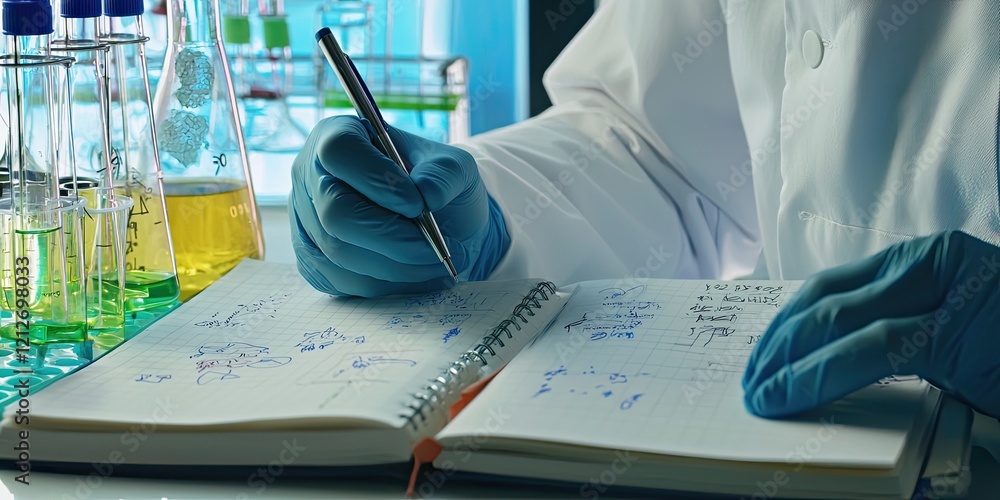 Aufkleber a scientist writing comprehensive notes in a research notebook, with diagrams and data annotations showcasing thorough methodologies.