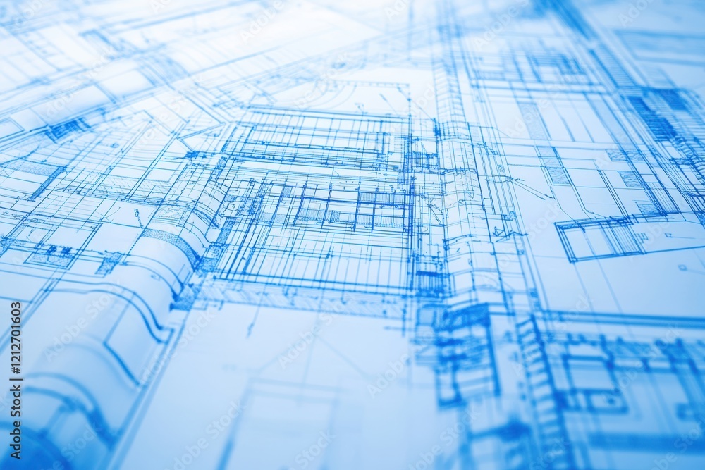 Poster a detailed blueprint reveals intricate designs of a building, showcasing every line and dimension wi