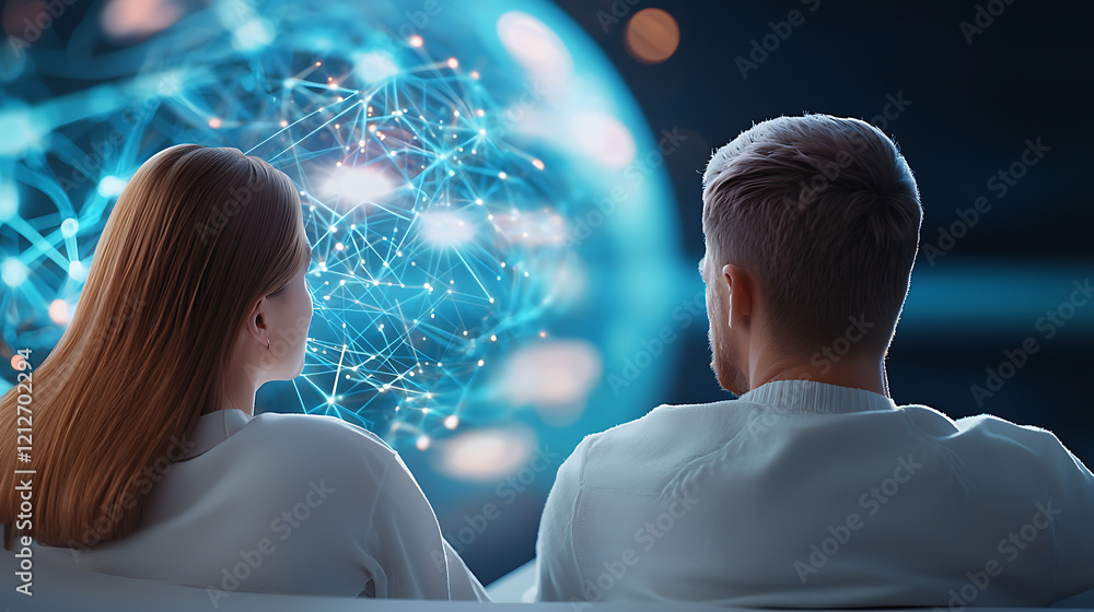 Poster professionals analyzing digital trends on a global scale virtual conference infographic data-driven 