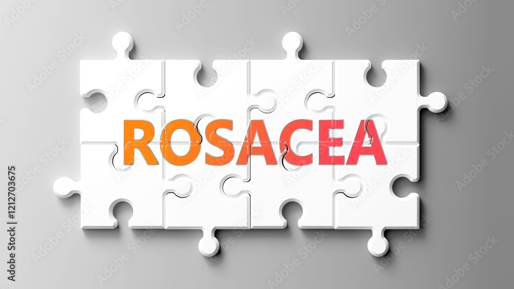 Poster rosacea complex like a puzzle - pictured as word rosacea on a puzzle pieces to show that rosacea is 