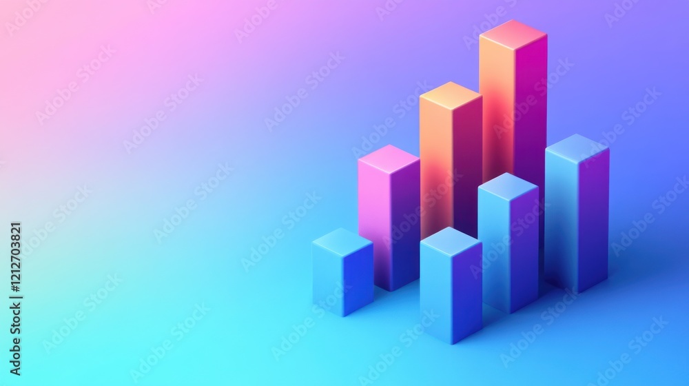 Poster abstract colorful 3d bar graph showing growth