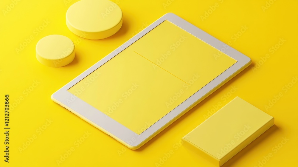 Poster yellow tablet with cylindrical and rectangular shapes