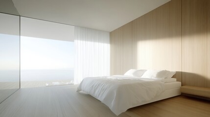 A cozy room featuring a neatly made bed positioned under a large window that allows natural light to fill the space.