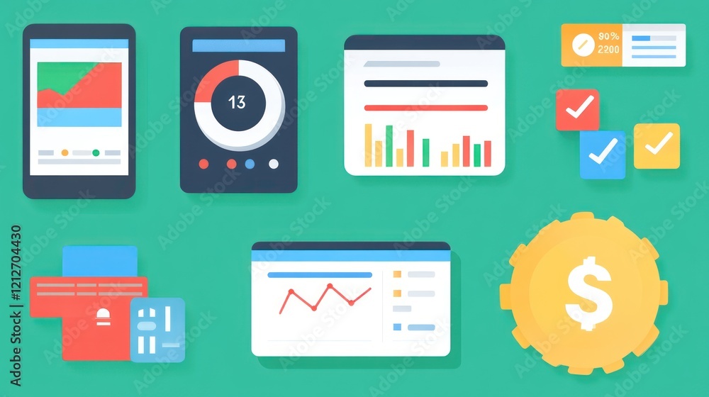 Poster Colorful Data Visualization Displays Business Metrics And Progress