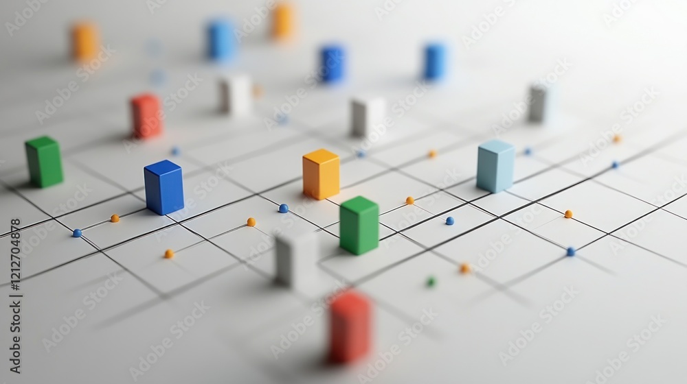 Poster Colorful blocks form a complex network grid system