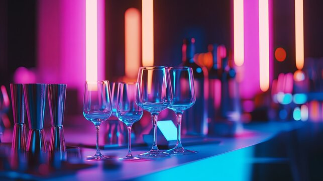 A glowing event bar rental flyer styled with sleek glassware and modern branding. picture